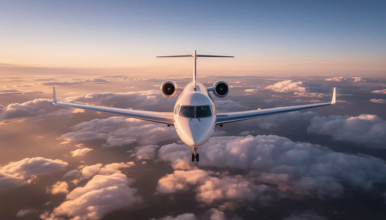 The image features a sleek private jet parked on a tarmac, showcasing its modern aircraft design and luxurious exterior. This private aviation option offers extensive access to popular destinations, ensuring a seamless booking experience for travelers seeking comfort and privacy in their journeys.