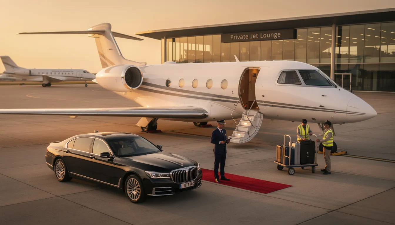 The image showcases a luxurious private jet interior designed for exceptional comfort, featuring spacious seats and a stylish cabin that enhances the flying experience. This environment reflects the expertise of designers in the private aviation industry, ensuring a unique blend of relaxation and functionality for business travelers.