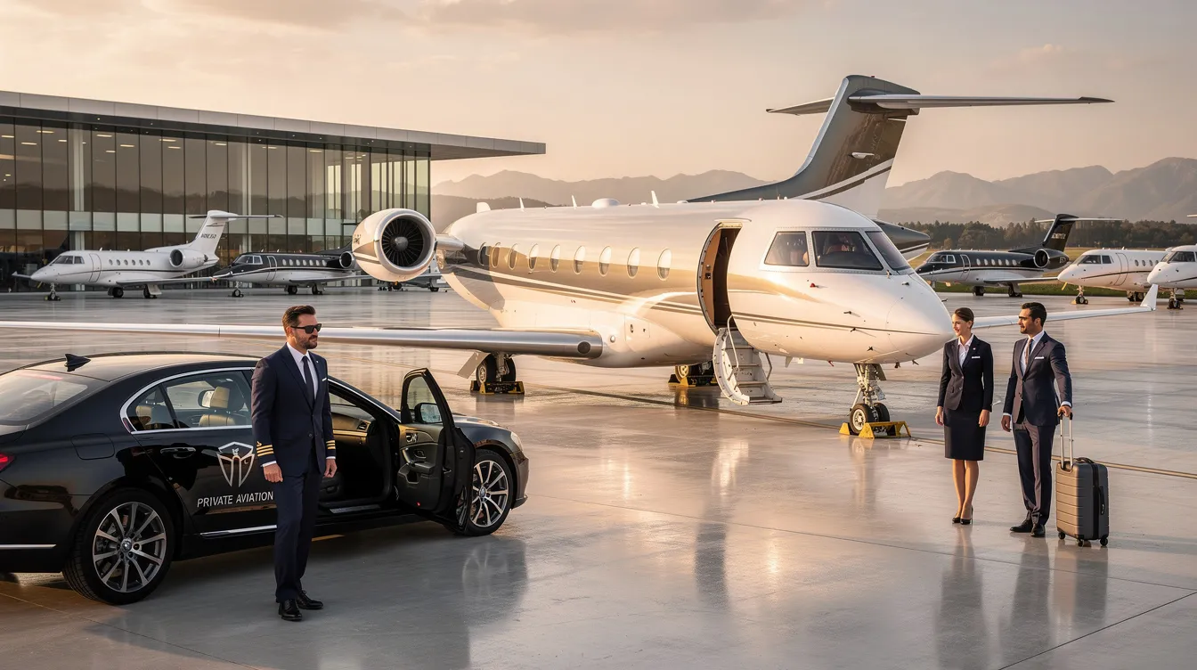 The image depicts a sleek private jet parked at Miami International Airport, ready for passengers embarking on luxurious private jet flights. The aircraft is equipped with modern amenities, ensuring a comfortable journey for clients traveling to various destinations in South Florida and beyond.