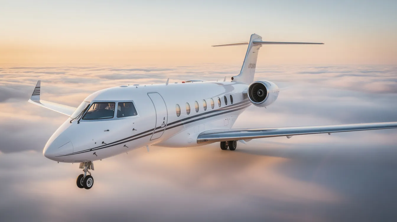 The image depicts a sleek private jet parked in a modern hangar, showcasing its luxurious design and advanced avionics. This aircraft represents a significant initial purchase price for many owners, emphasizing the importance of regular training and maintenance for safe flying.