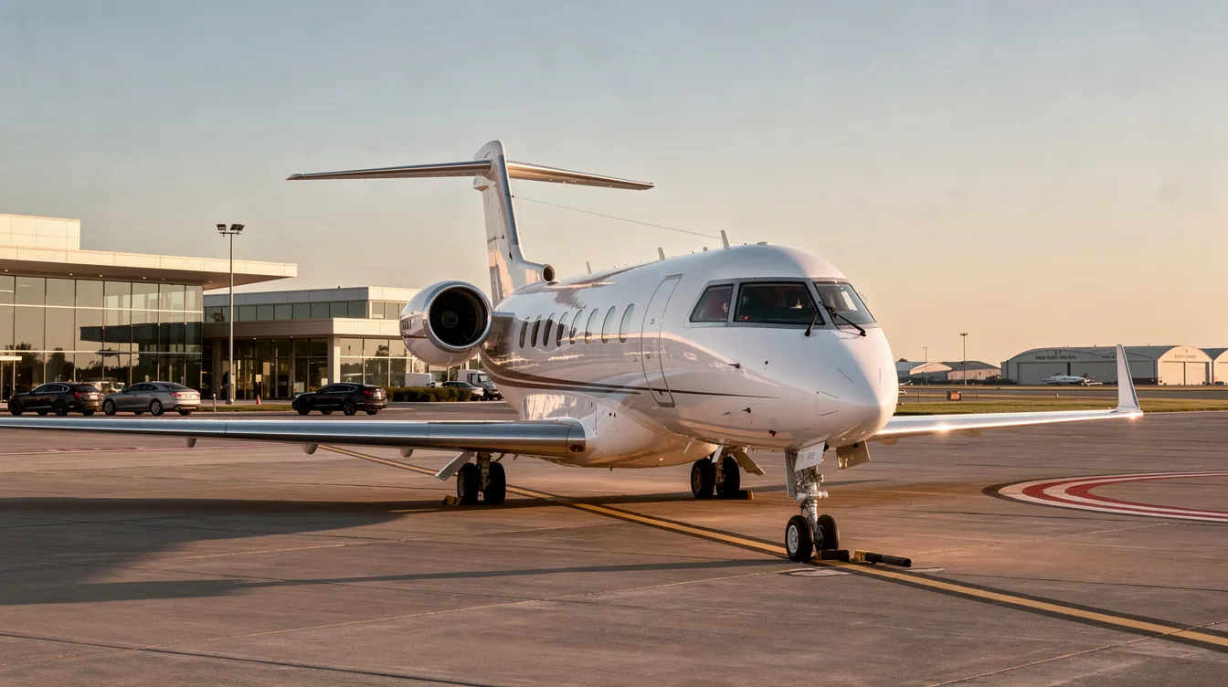 A sleek business jet is parked on the tarmac at an executive airport, showcasing the luxury of private aviation. This aircraft represents the pinnacle of aircraft ownership, ready for its next mission in the world of private jets.
