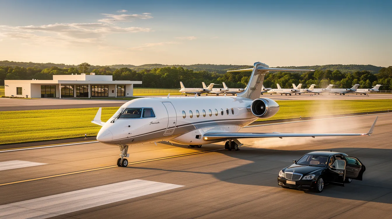 The image showcases a luxurious private jet, highlighting the sleek design and spacious interior typical of the business aviation sector. This aircraft represents the pinnacle of the jet business, catering to private owners and corporate clients seeking comfort and efficiency in their flights.