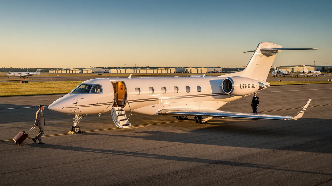 The image showcases a luxurious private jet in flight, highlighting the exceptional private travel experience offered by Private Jet Inc. The scene captures the elegance of the aircraft interior, emphasizing the in-flight catering and hospitality experts who ensure every detail of the journey is perfectly fitted for clients flying to destinations like Oklahoma City or San Antonio.