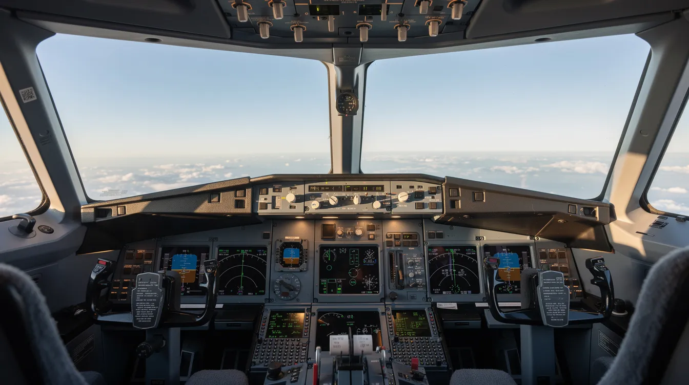 The image shows a cockpit view from the pilot's perspective, with a clear blue sky visible through the windscreen, emphasizing the operational excellence of private jet travel. This scene reflects the high standards of aircraft management services provided by leading companies in the private aviation market.