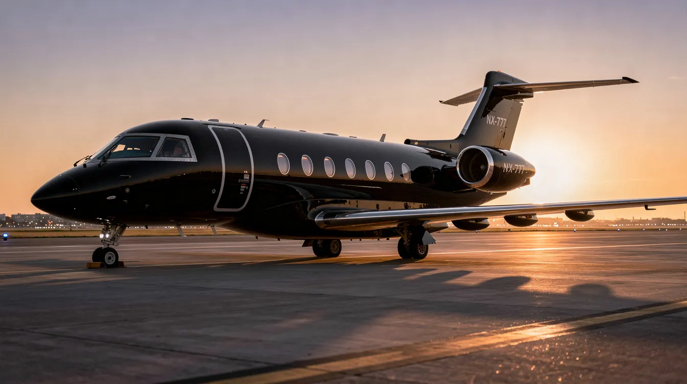 The image features a sleek private black jet, showcasing luxury and comfort, perfect for charter flights tailored to individual travel needs. With the ability to customize itineraries and enjoy exclusive amenities, this aircraft offers travelers a seamless air travel experience to various destinations around the globe.