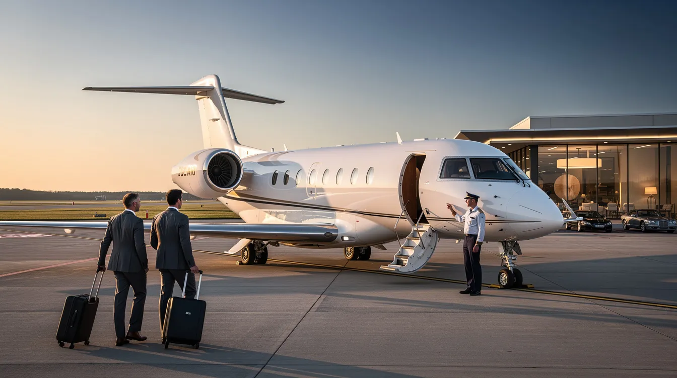 The image depicts a luxurious private jet, symbolizing the concept of private aviation and fractional aircraft ownership, offering discerning travelers seamless travel experiences. This aircraft is part of a fleet operated by NetJets, a leader in the industry, ensuring safety and global access for its customers.