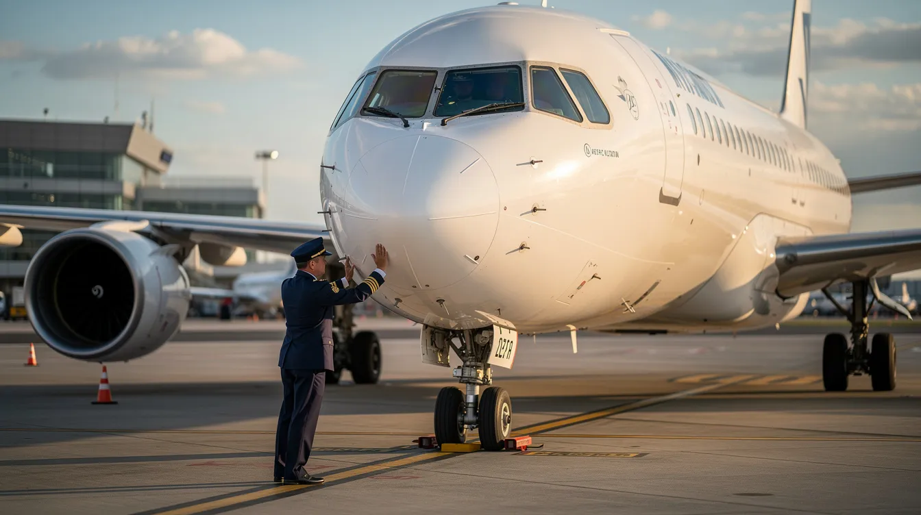 A pilot is inspecting an aircraft before departure, ensuring compliance with federal aviation regulations and preparing for charter flights. This review process is crucial for maintaining safety and operational control, adhering to the highest safety standards outlined in FAA part 135 regulations.