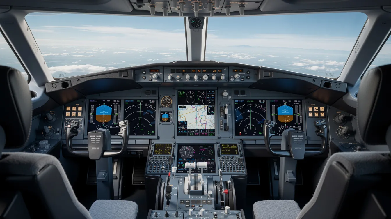 The image depicts a modern aircraft cockpit featuring advanced glass panel avionics and digital flight displays, designed to enhance the flying experience for pilots. This cockpit represents the unique blend of technology and comfort found in single engine piston aircraft, making it an appealing choice for those considering the purchase of a Cirrus or Piper model.