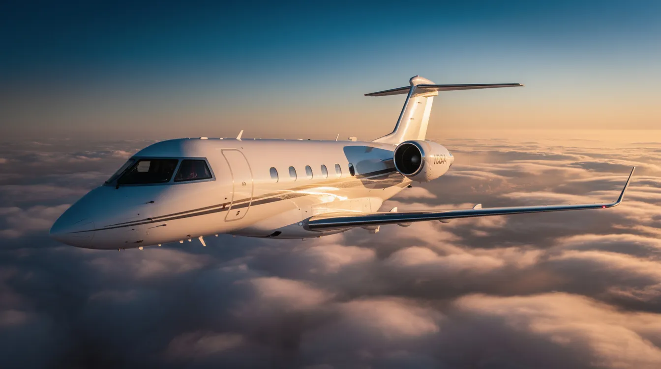 The image features a sleek private jet parked on a tarmac, showcasing its modern design and polished exterior. In the background, data charts can be seen, indicating jet fuel spot prices and trends in fuel prices per gallon, highlighting the economic aspects of private air travel.