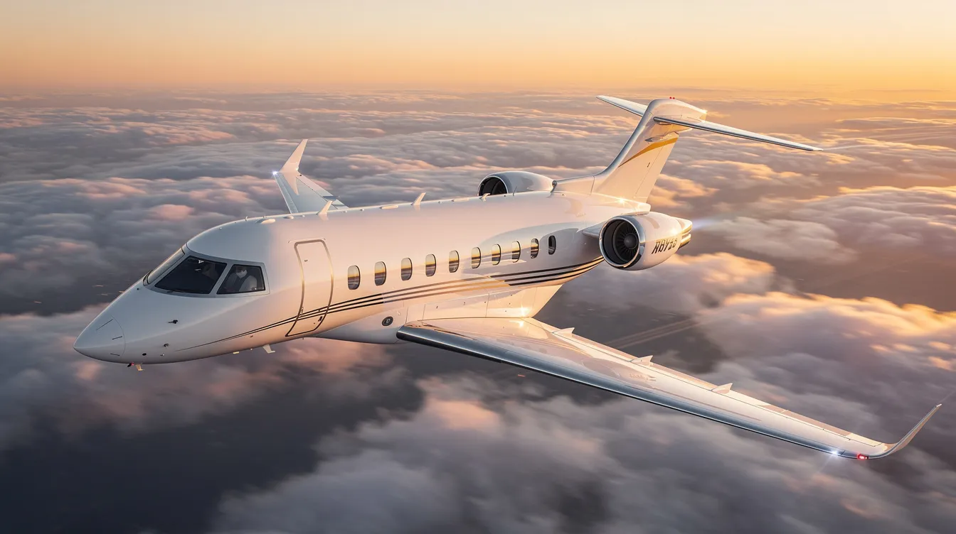 The image features a sleek private jet, showcasing its luxurious design and spacious cabin, which is often configured for VIP passengers. With powerful engines and a long range, this aircraft exemplifies the capabilities and prestige associated with private jets, making it a popular choice among owners seeking comfort and efficiency in their flights.