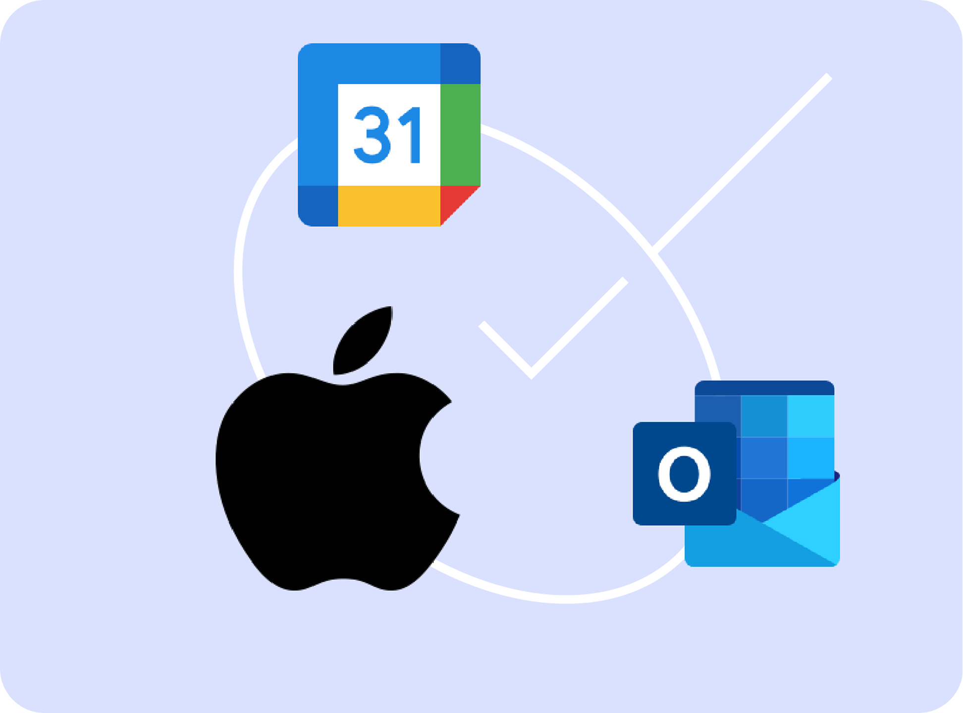 Calendar integrations supported include Apple Calendar, Google Calendar and Microsoft Outlook.