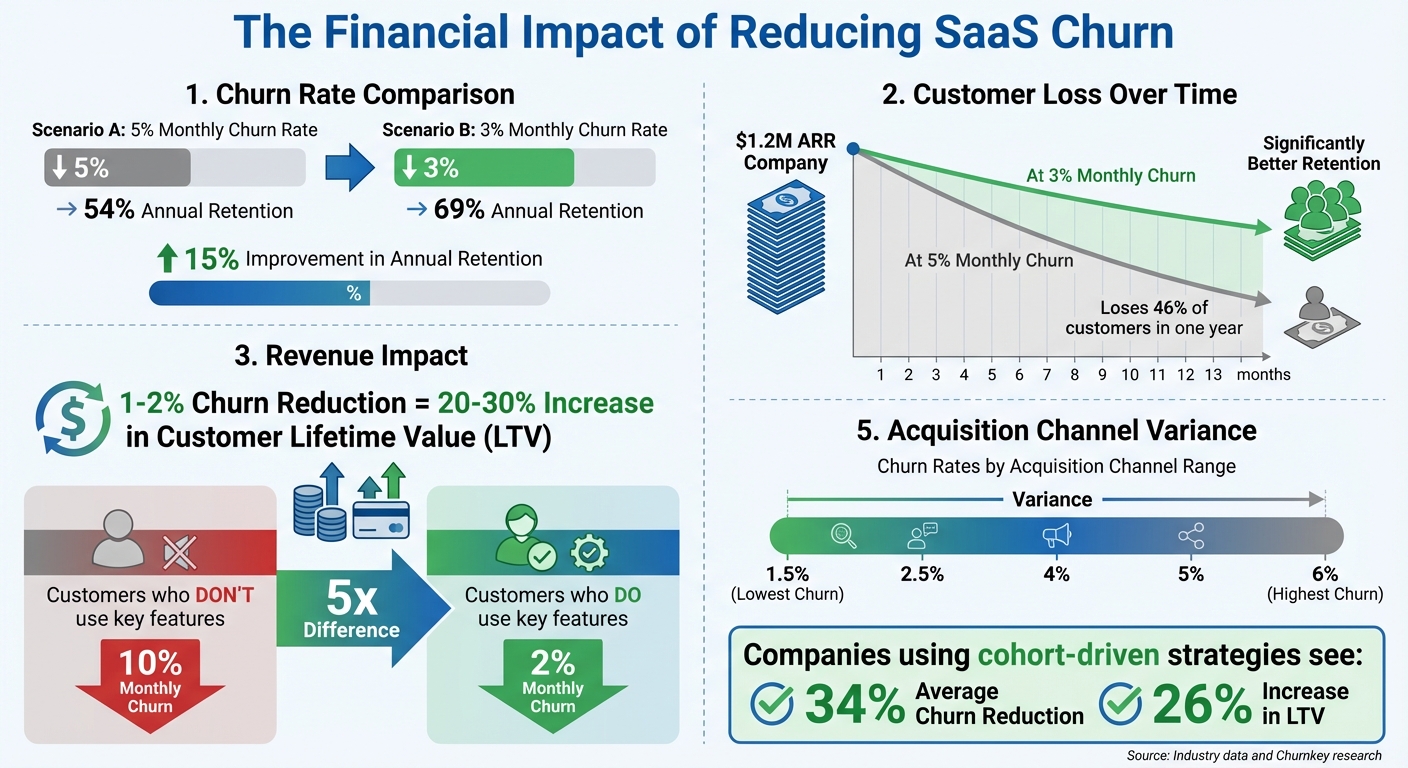 Impact of Churn Rate Reduction on SaaS Revenue and Customer Retention