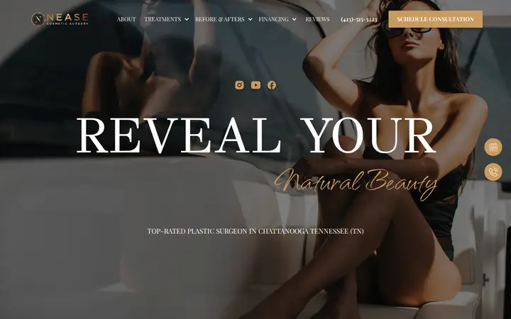 Homepage of the Nease Cosmetic Surgery website