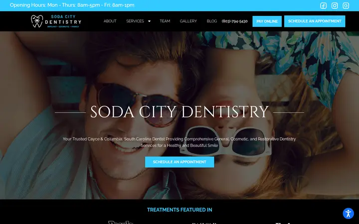 Homepage of the Soda City Dentistry website
