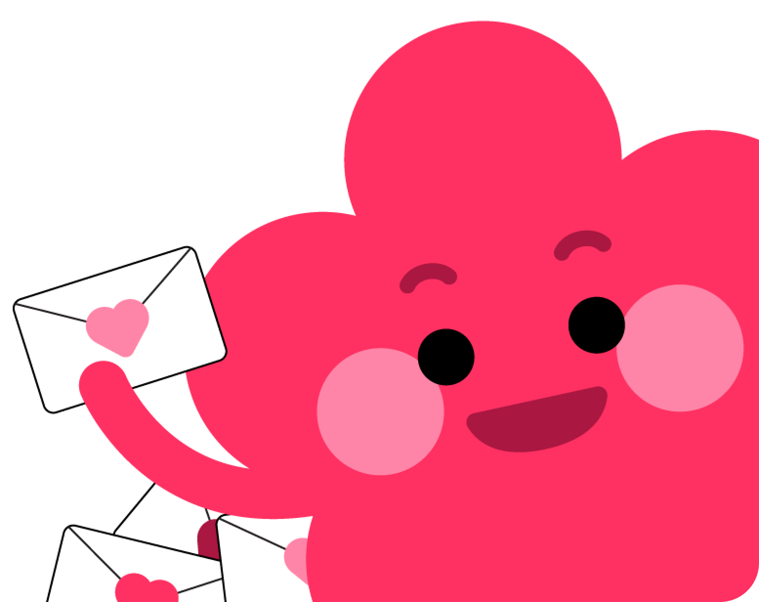 Volly's flower mascot holding envelopes of mail.