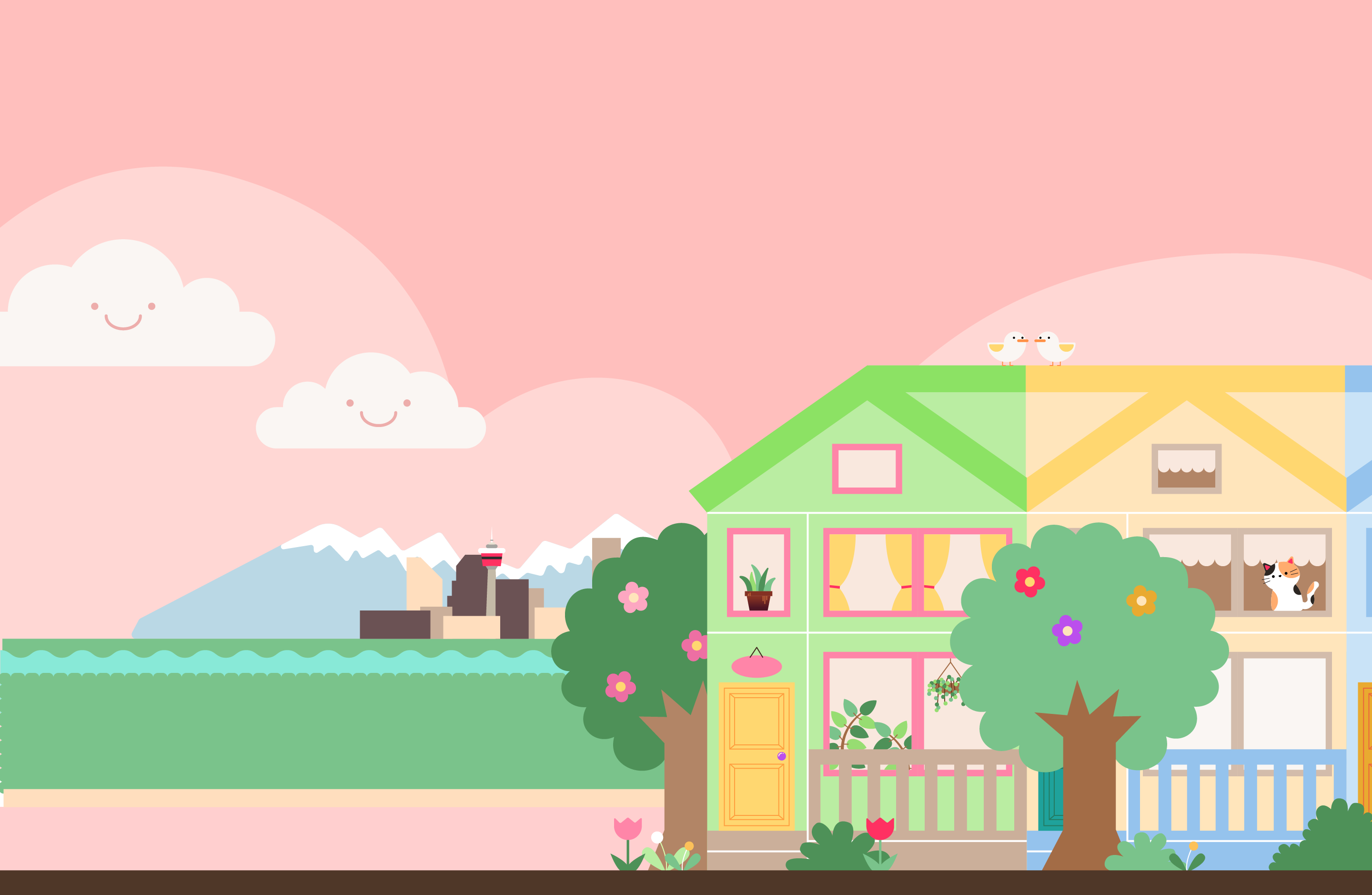 Illustrated row of houses in Calgary.