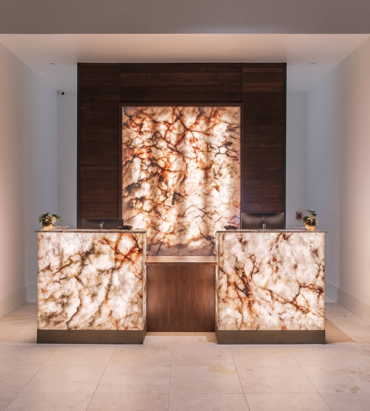 A marble counter top in a room.