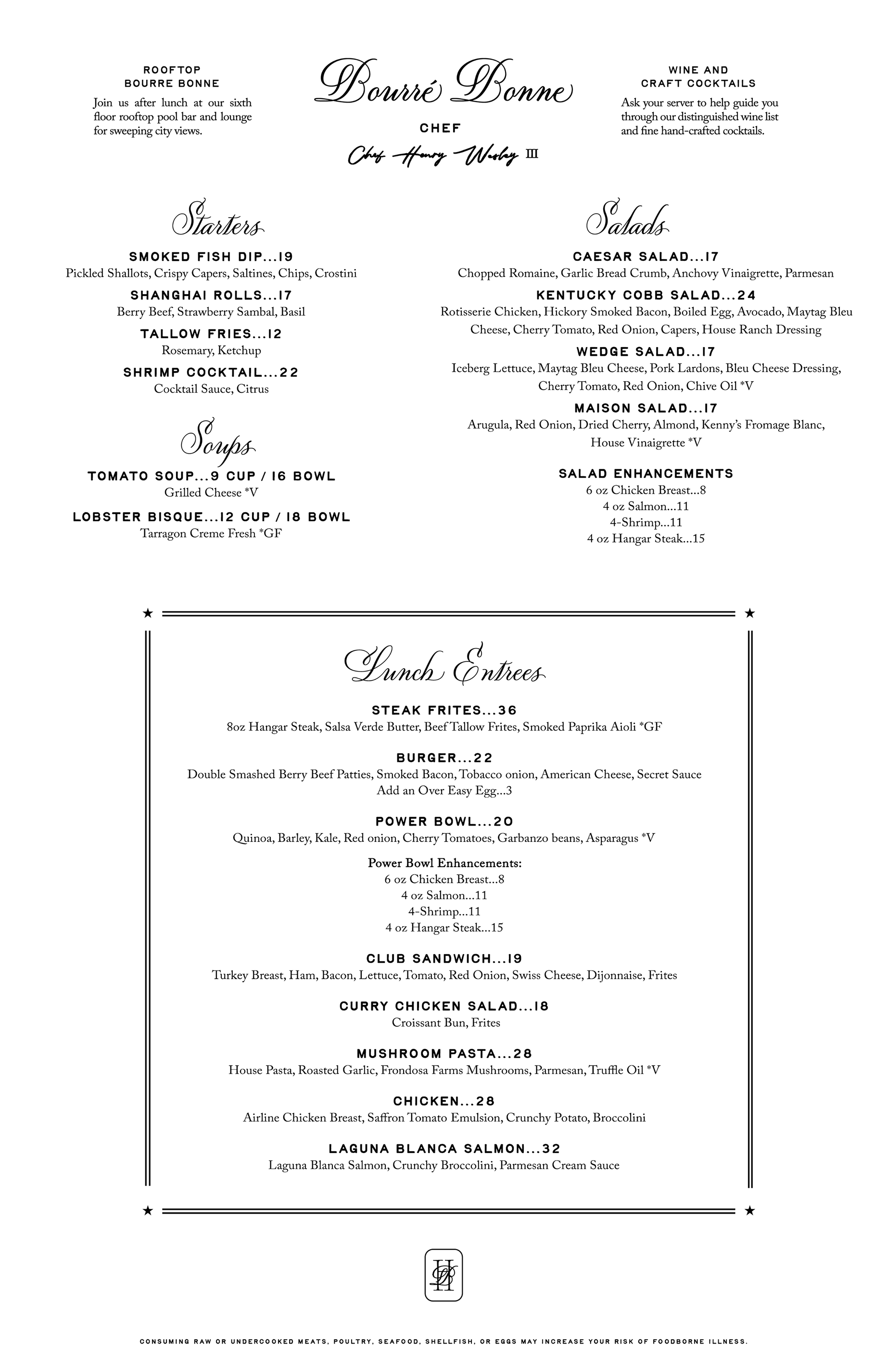 Steakhouse Bourré Bonne Lunch Menu
