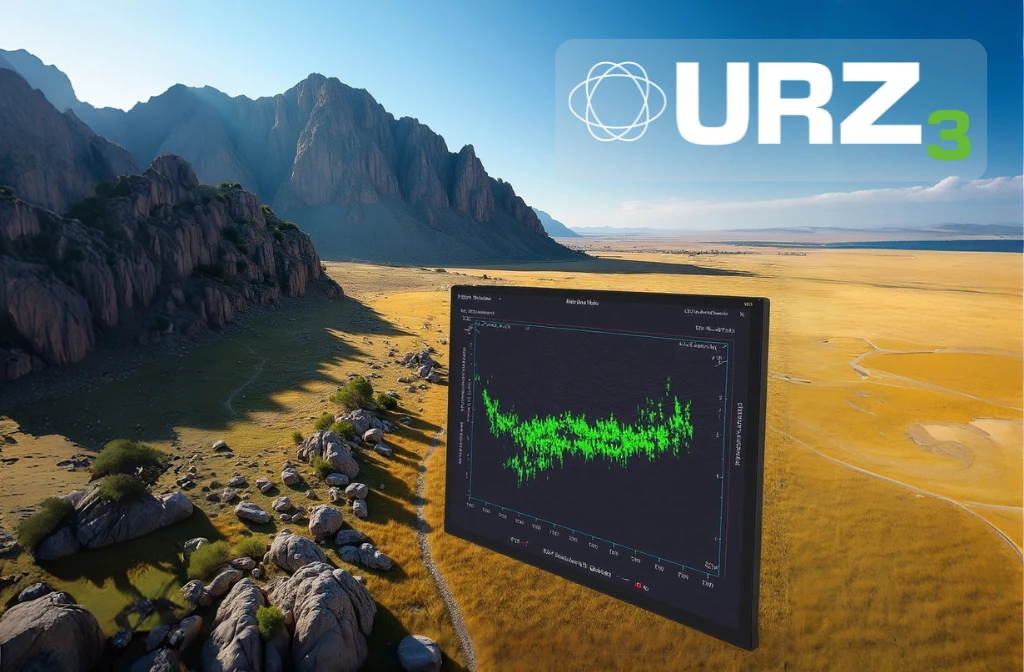 Eine Landschaft in Wyoming, mit einem Uran-Detektor, der hohe Uranvorkommen anzeigt.
