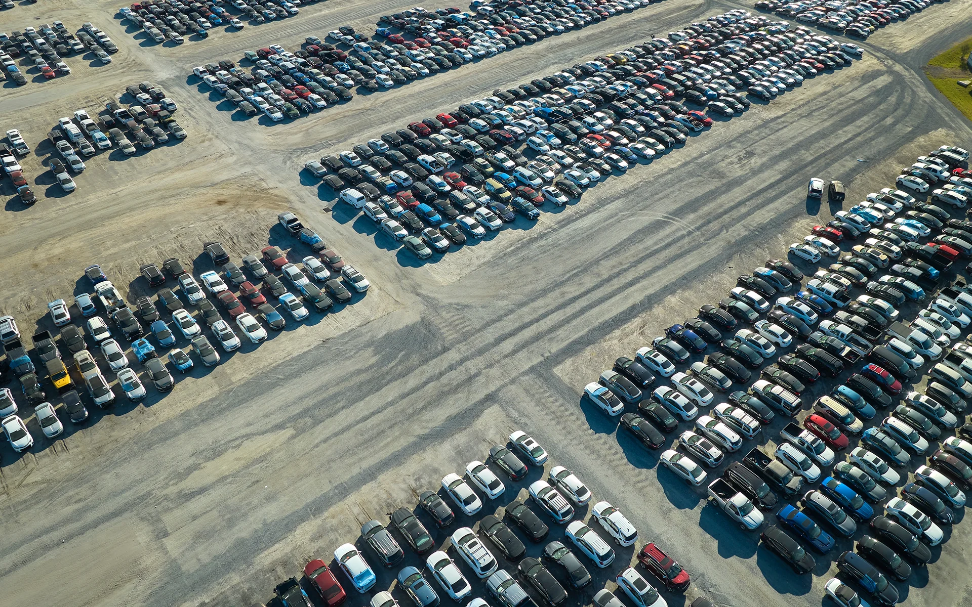 Drone shot of an auto auction.