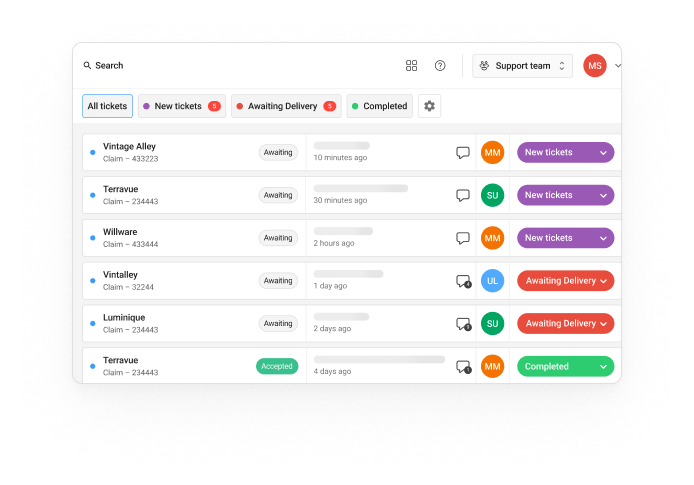 Picture of the Claimlane dashboard. Claimlane can be used as a product recall software.