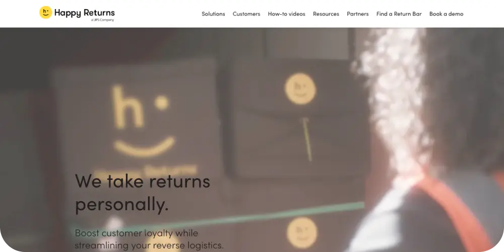 Screenshot of happy returns website