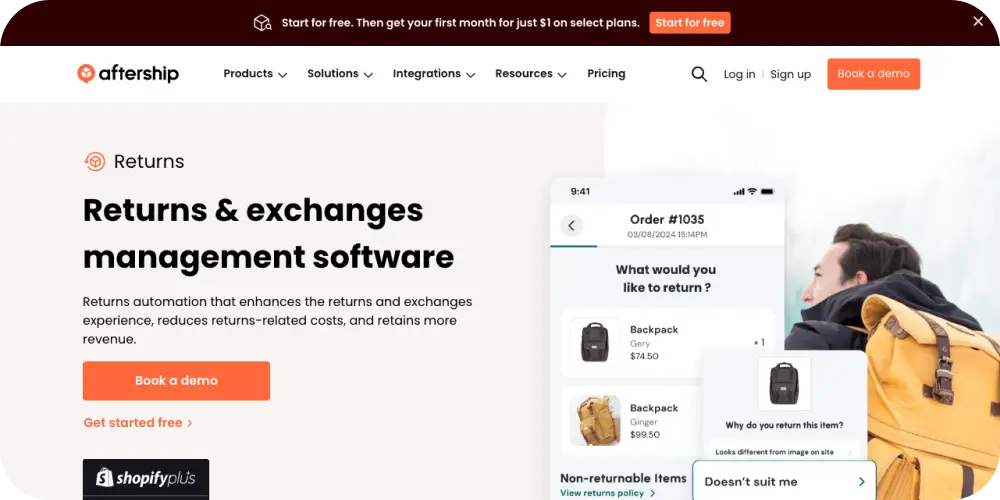 Screenshot of Aftership's website