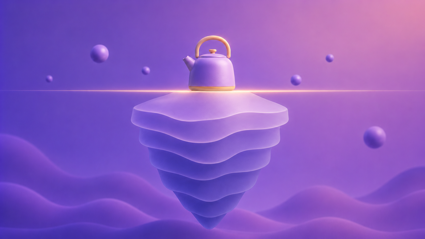 A 3D illustrated iceberg-style stack with one small product visible on top and larger soft layers beneath on a soft purple gradient, signalling the hidden layers of cost of poor quality.