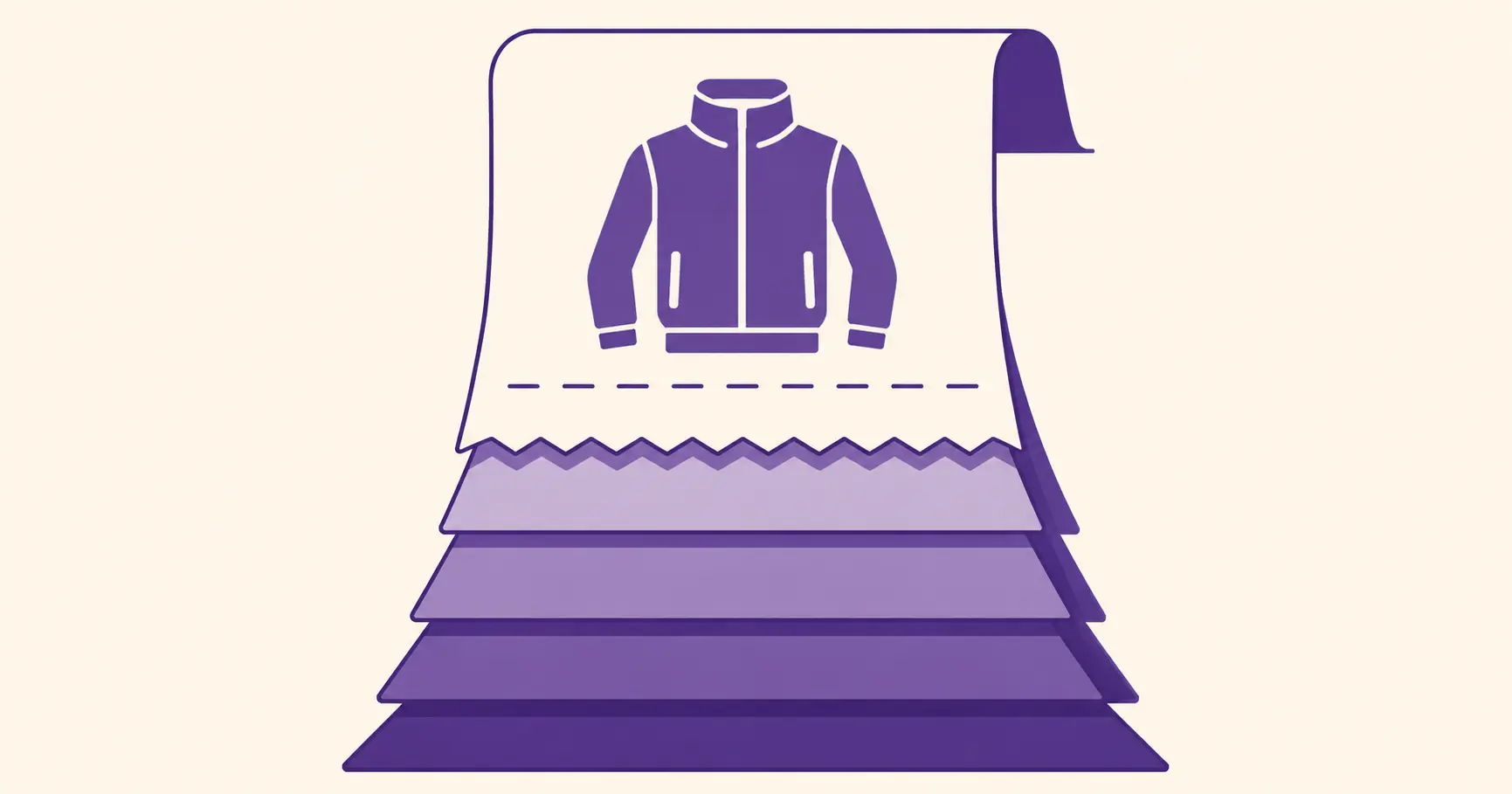 Flat geometric illustration of a warranty claim receipt splitting into hidden cost layers in purple and cream.