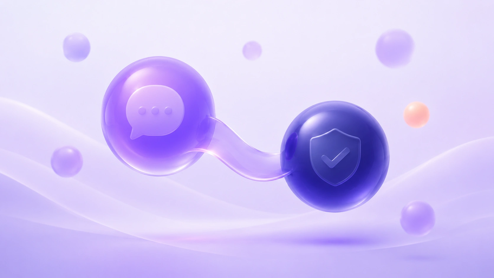 AI sentiment analysis illustration with two purple translucent spheres connected by a curved ribbon