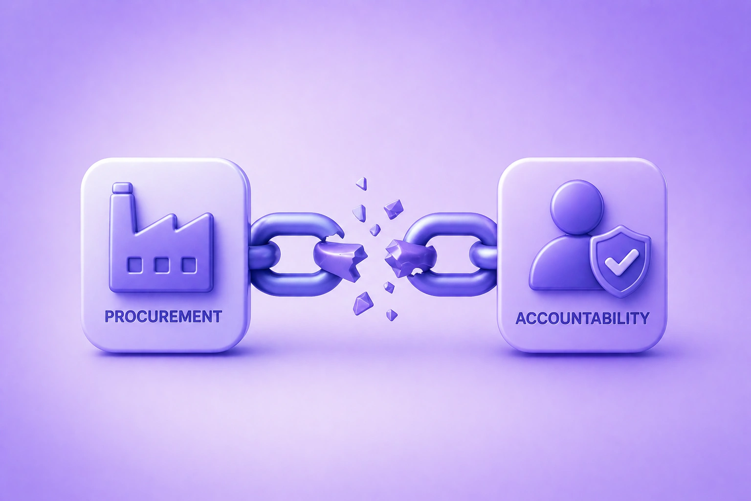 Supply chain diagram showing the gap between procurement and accountability, with Claimlane bridging it.