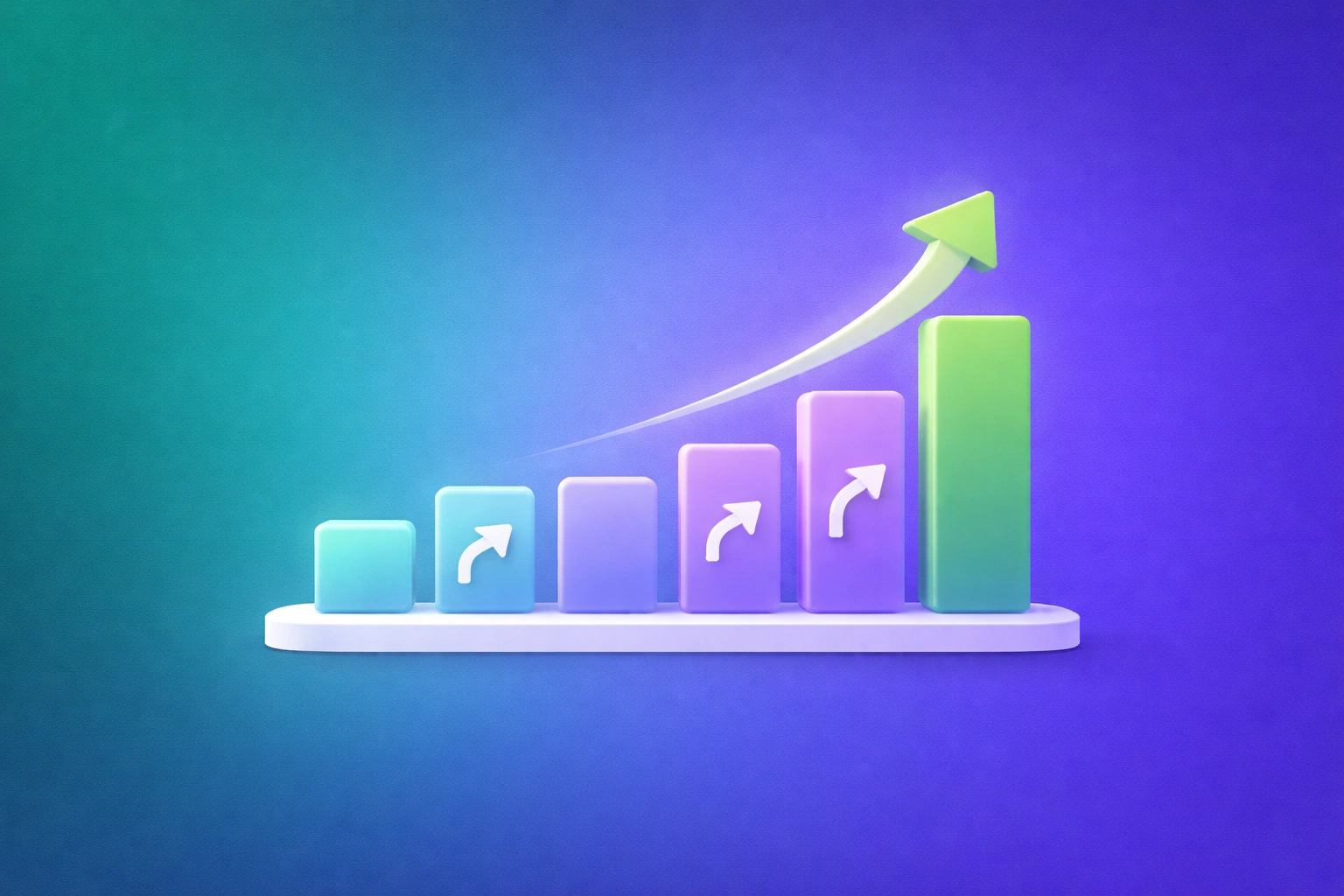3D illustration of a profit chart with downward return arrows on a dark indigo-to-teal gradient background