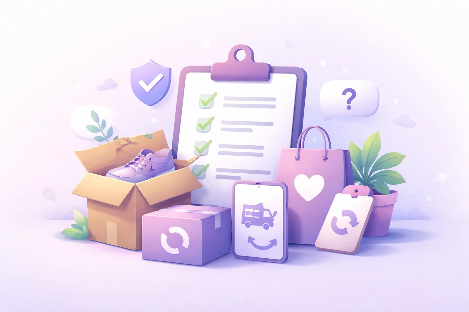 3D document icon with a checkmark on a soft purple gradient background