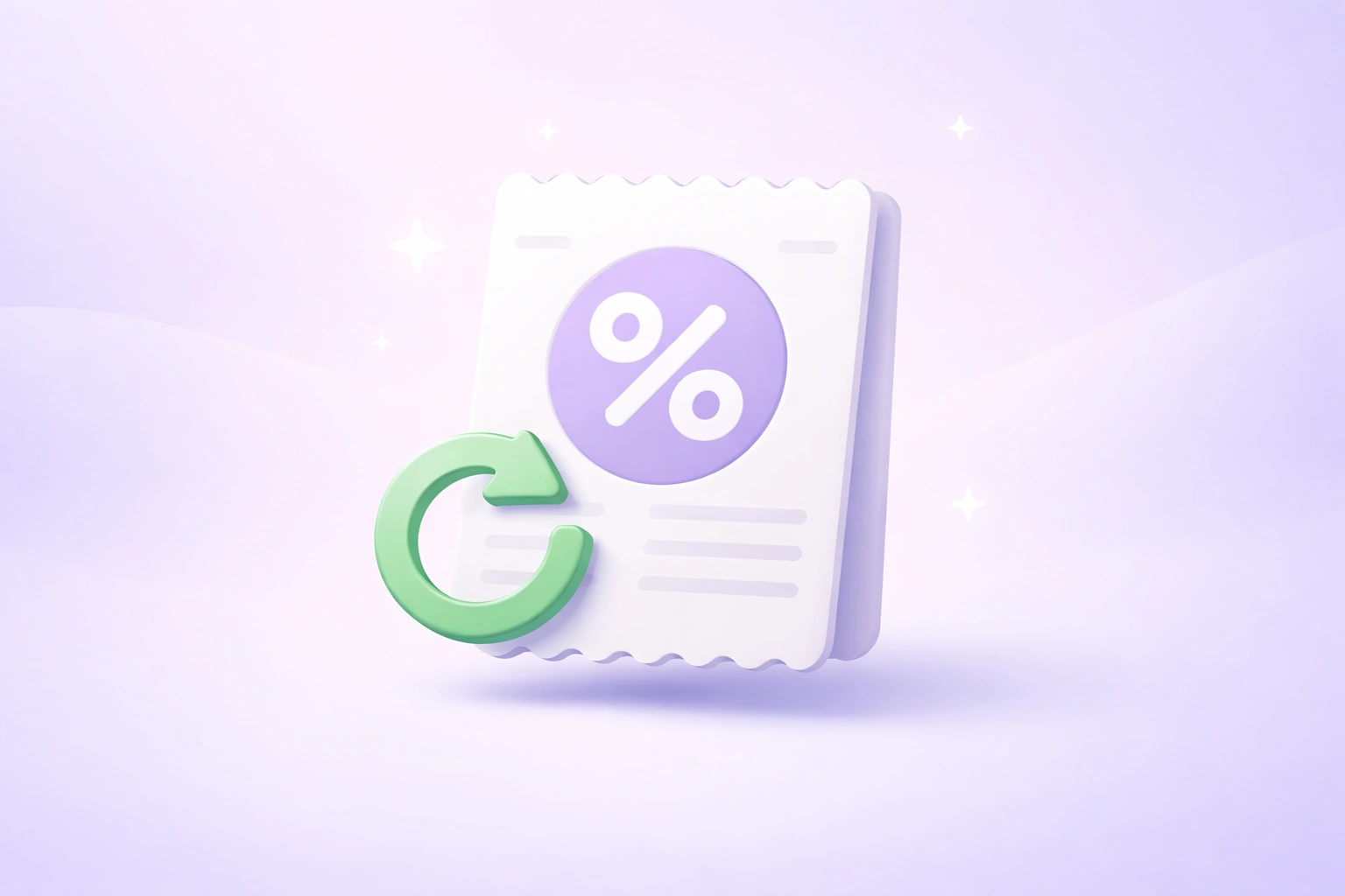 3D price tag icon with a percentage symbol on a soft purple gradient background