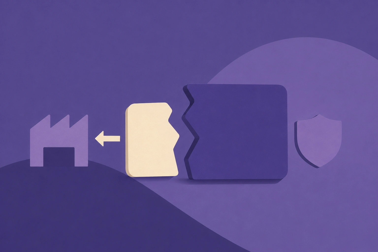 Flat geometric illustration of a defective unit splitting into a written-off share and a recovered share