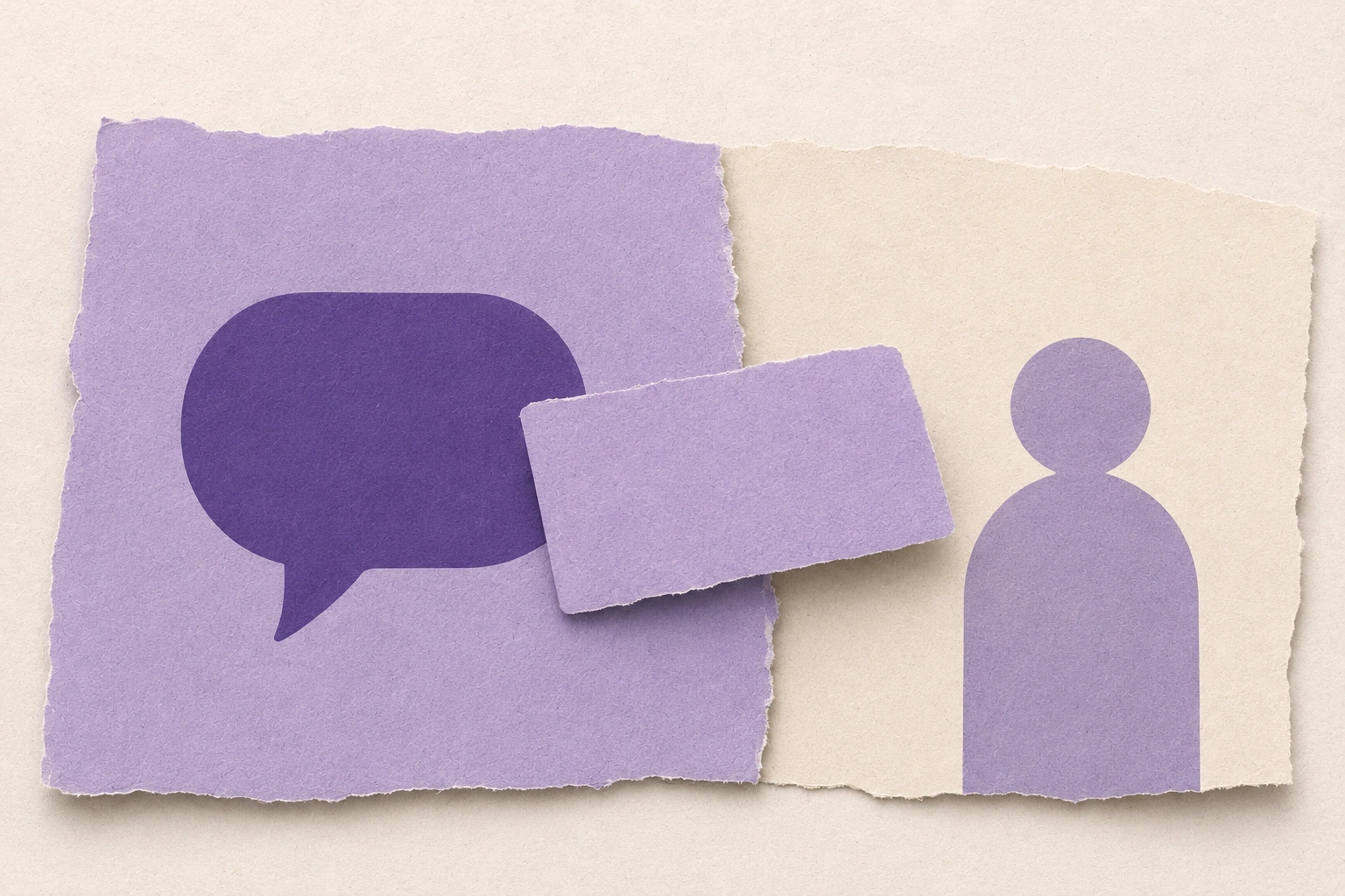 Editorial collage contrasting a handled claim conversation with a case being handed to a human reviewer