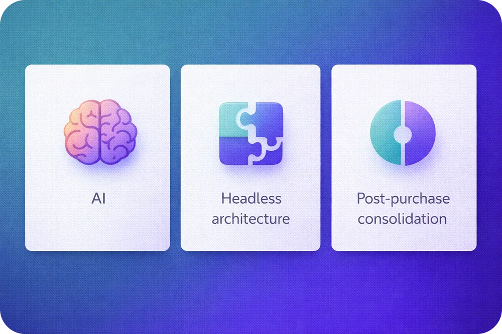 Three horizontal cards with icons showing WooCommerce integration trends 2026