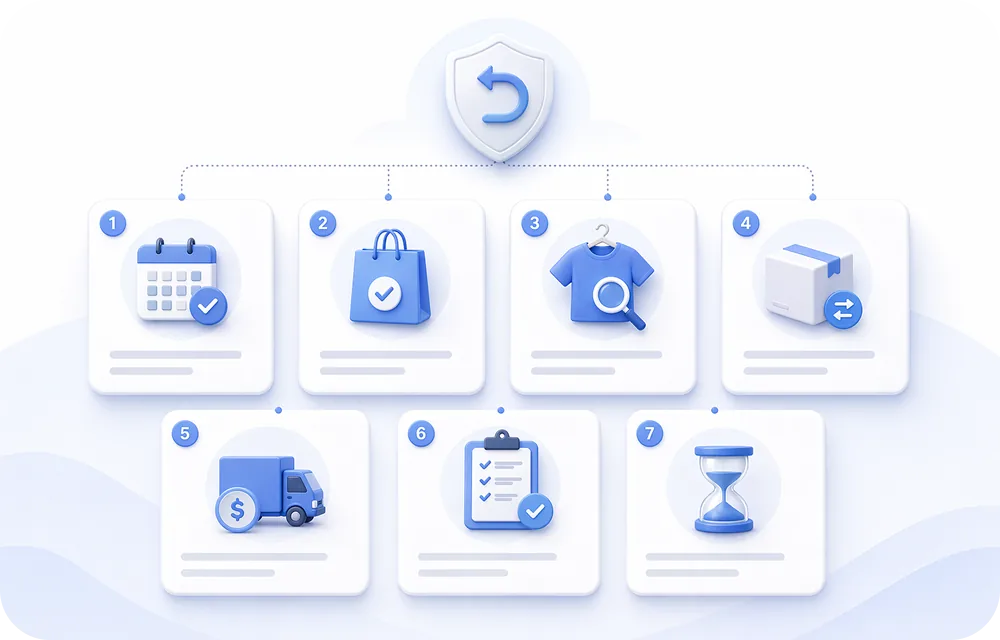 Infographic showing the structure of a strong ecommerce return policy