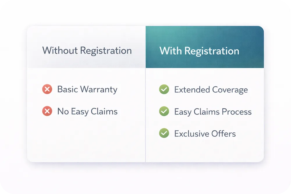 A comparison card showing "Without Registration" vs. "With Registration" benefits side by side.