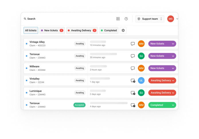 Picture of the Claimlane dashboard. Claimlane can be used as a product recall software.