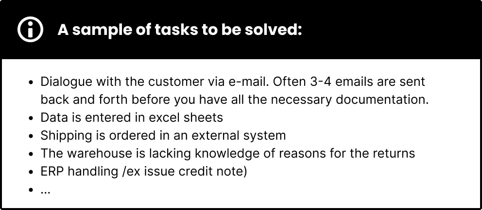 Sample of tasks to be sovled by manually doing warranty claims