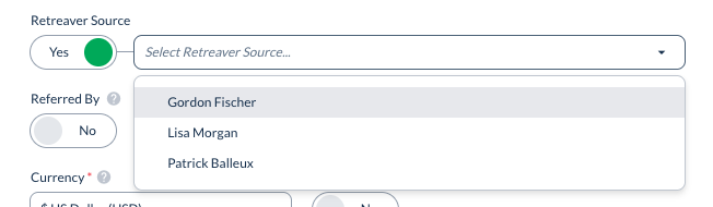 Select Retreaver Source from dropdown