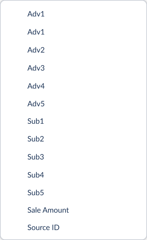 Dropdown showing available existing parameters
