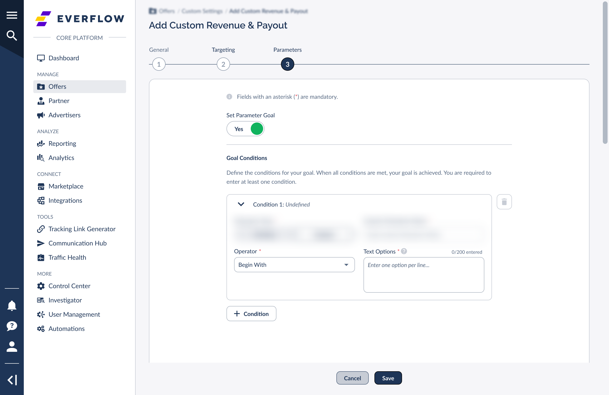Text operator comparison options
