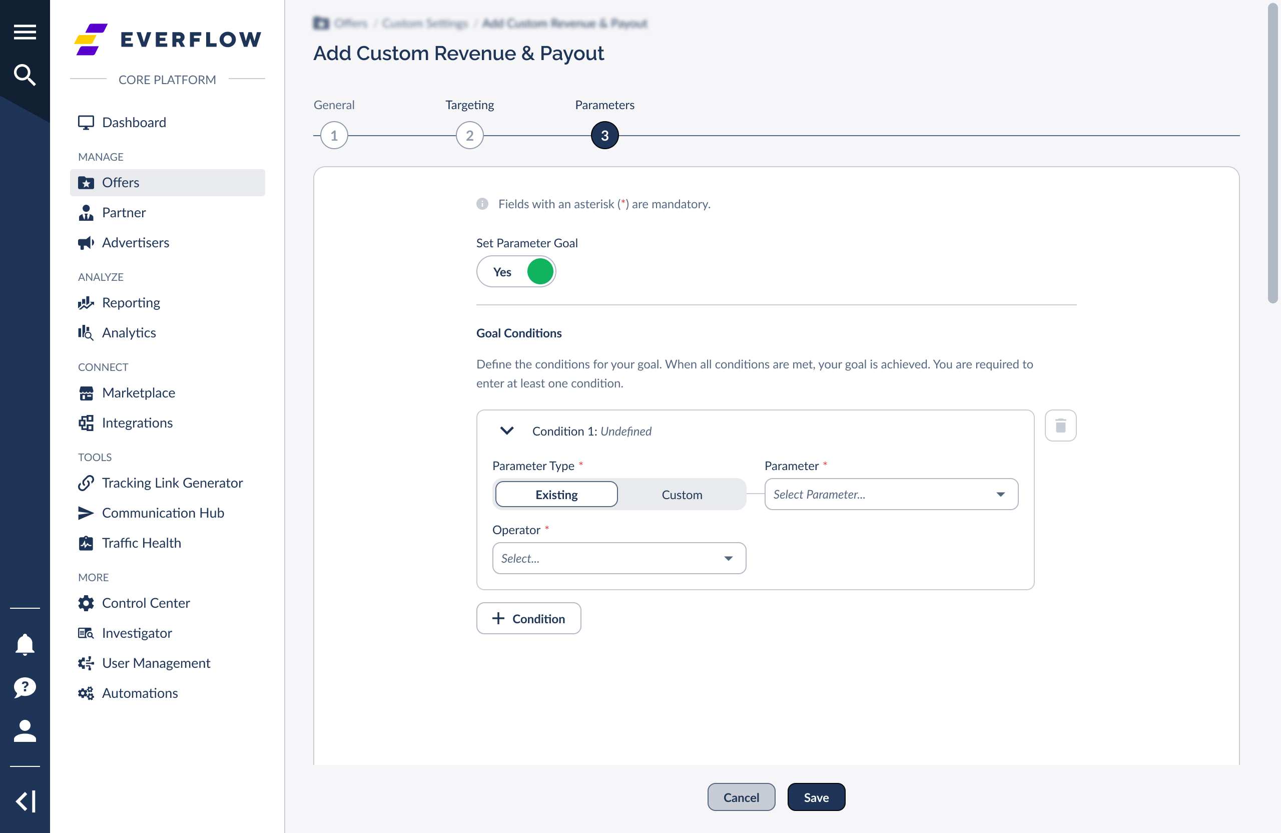 Parameter Type set to Existing with dropdown