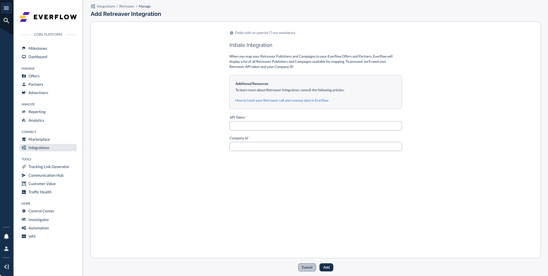 Enter Retreaver API Token and Company ID