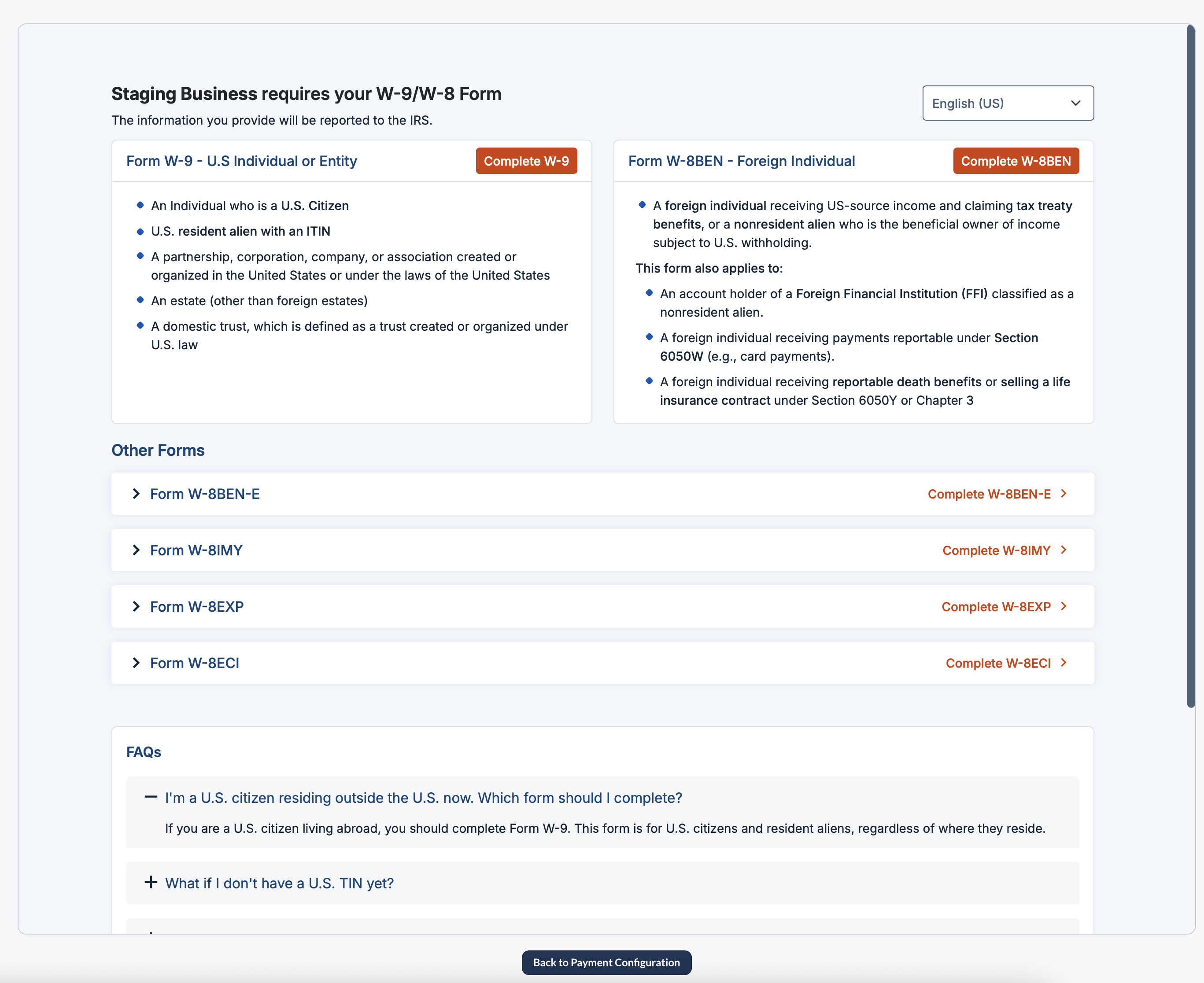 Configuration status page