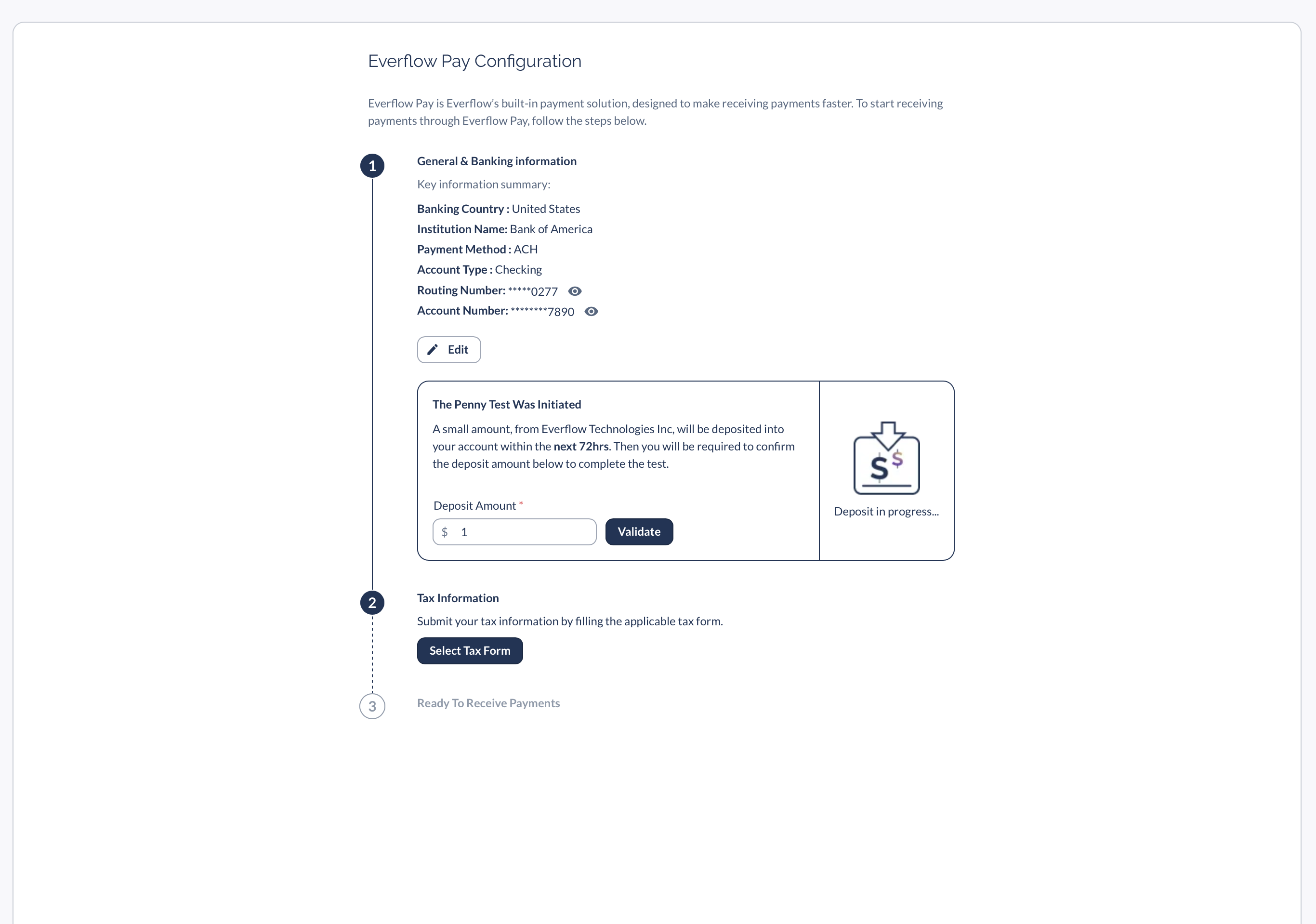 Tax form selection screen