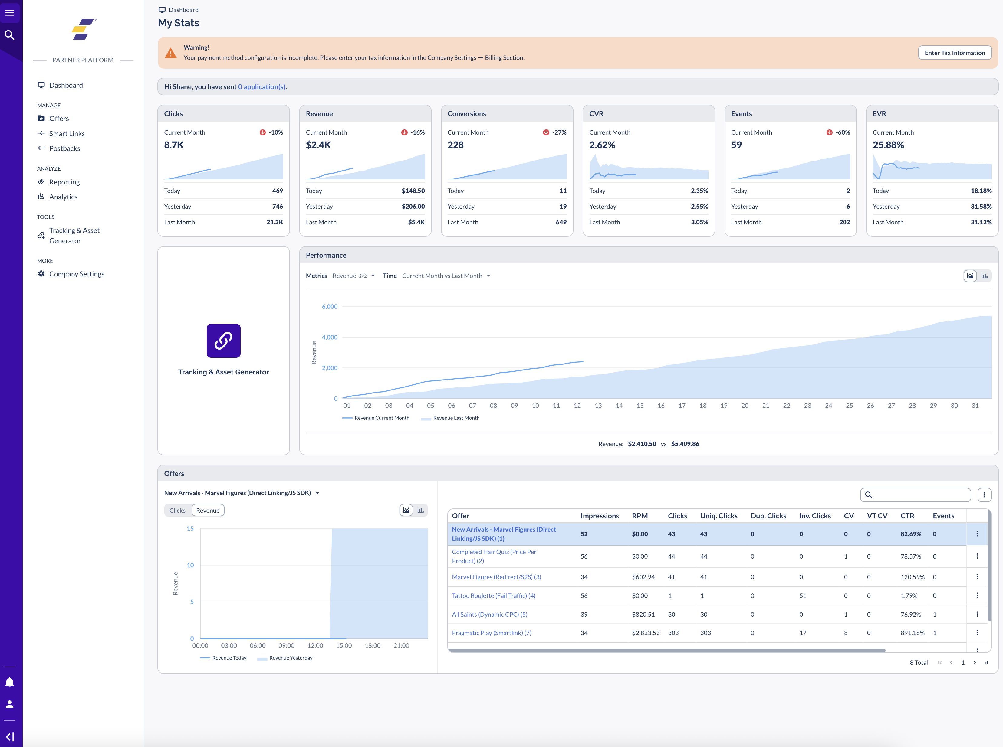 Dashboard warning banner