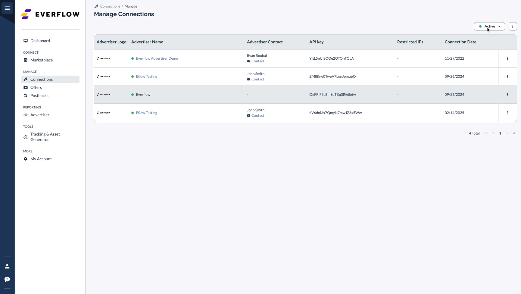 Viewing Active and Pending connections